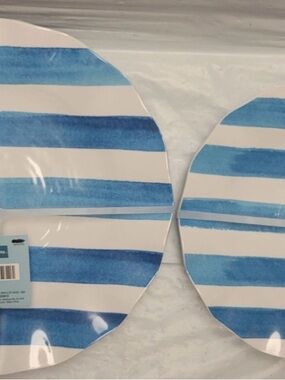 Hobby Lobby Blue Stripes Melamine Salad & Dinner Plates 4 Each Summer Watercolor